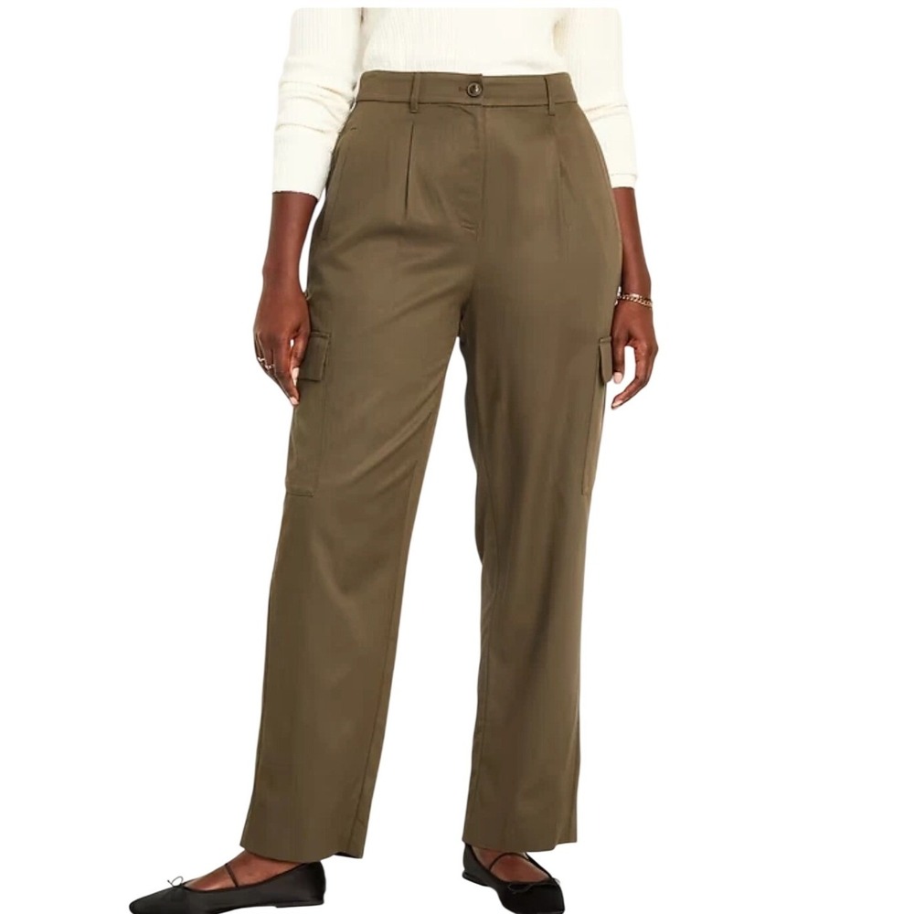 Old Navy Extra High-Rise Taylor Straight Trouser Reishi Olive Cargo Pants Medium